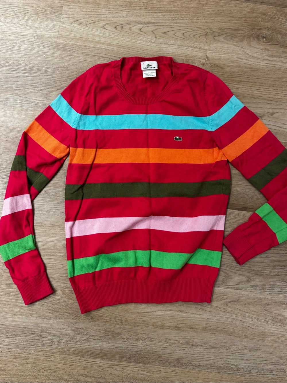 Lacoste Pink Multicolor Striped Crewneck Sweater